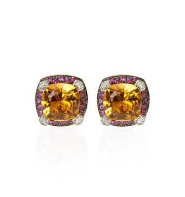 Paragon Yellow Gold Citrine Pink Sapphire Earrings