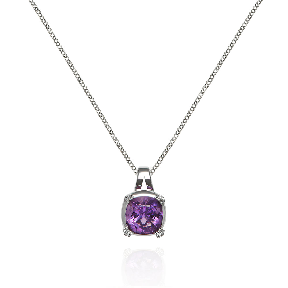 0.59 CTTW Emerald Cut Amethyst and Diamond Halo Pendant Necklace in White  Gold | New York Jewelers Chicago