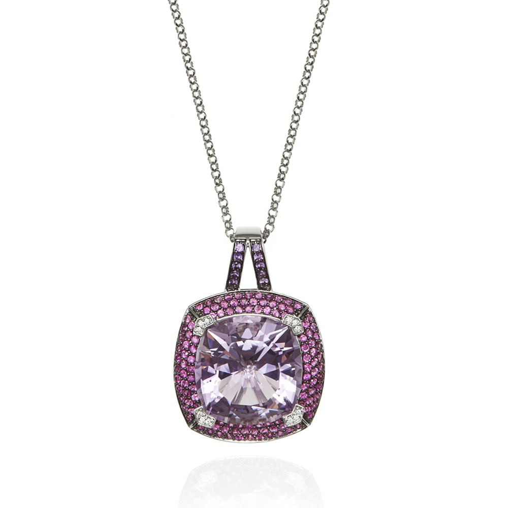 Buy Now Amethyst 14k White Gold Diamond Accented Drop Pendant